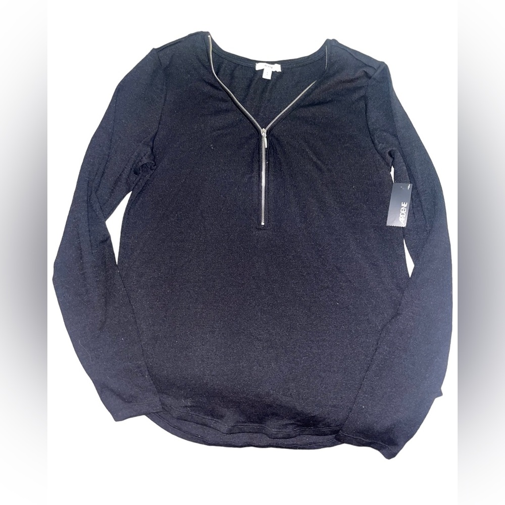 Ardene Black Long Sleeve V Top w/ adjustable zipper in front - new with tags